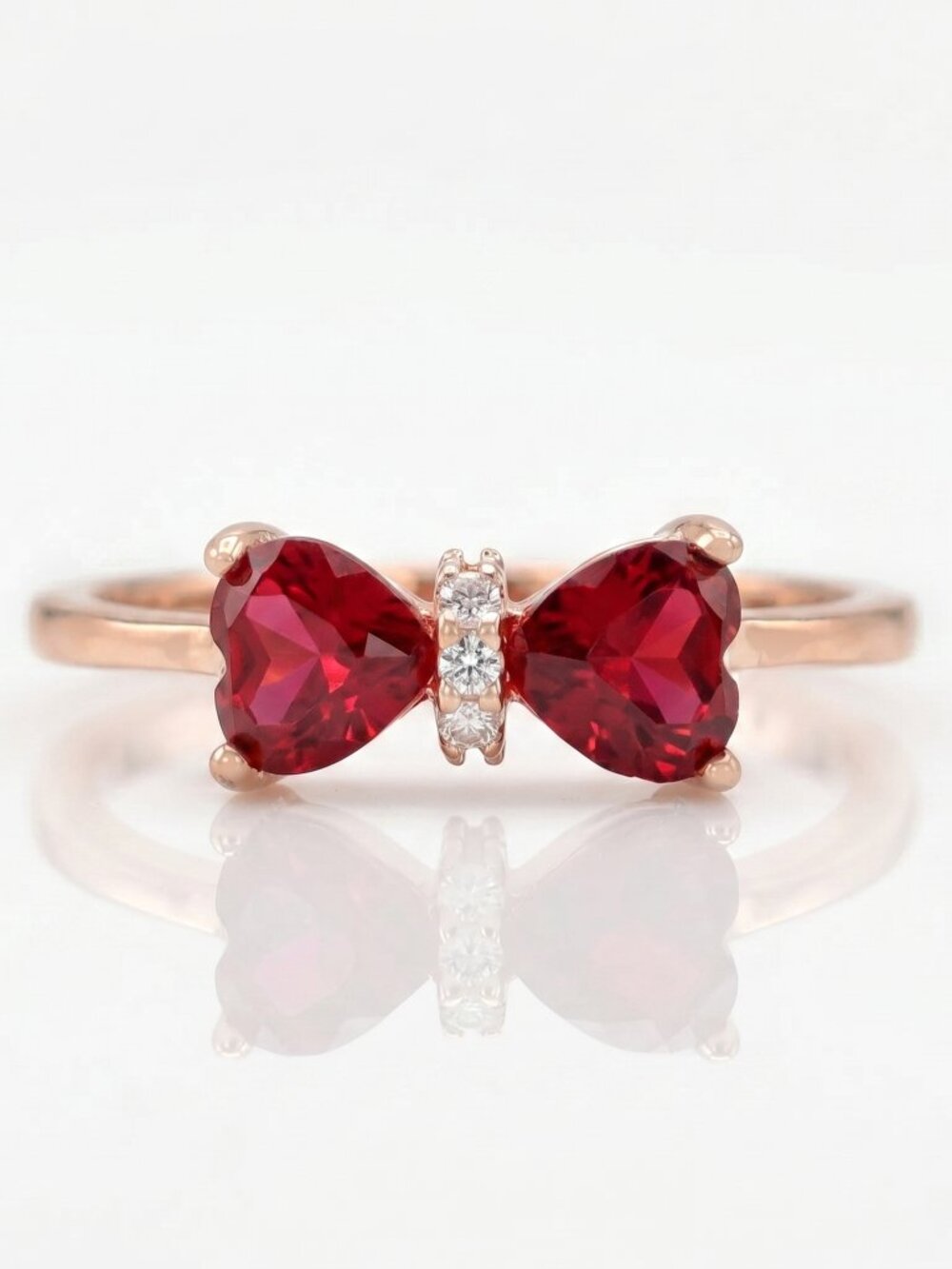 Red Ruby Heart Bow Ring, real 925 Sterling Silver Charmed Aroma Valentines